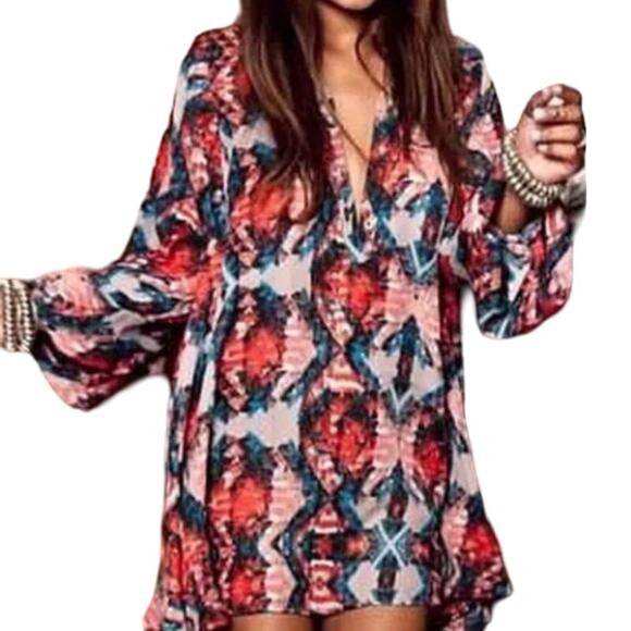 Show Me Your Mumu Tunic Dress S Kaleidoscope Jamie Peasant Sleeve Cottagecore Sm - Picture 2 of 12